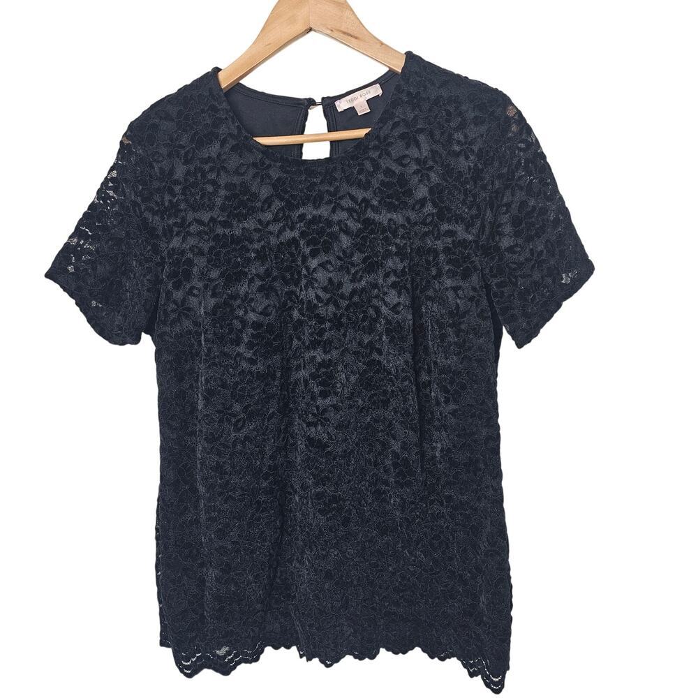 Teddi Rose Y2K Lace Blouse Women Lg Black Velvet Whimsygoth Fairy Romantic Retro